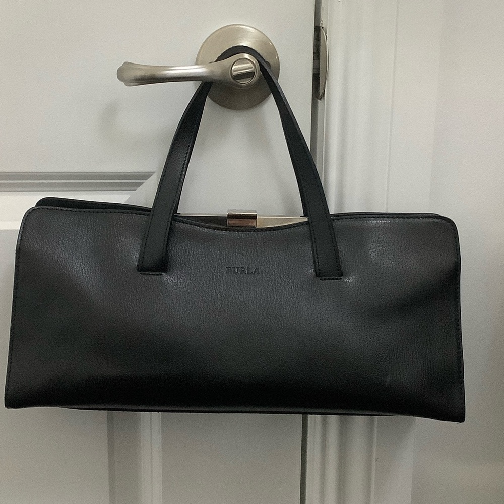 Furla Sleek Black Leather Tote